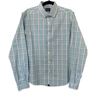 UNTUCKit Mens Wrinkle-Free Dalem Shirt Blue/White Plaid Slim Button Down Medium